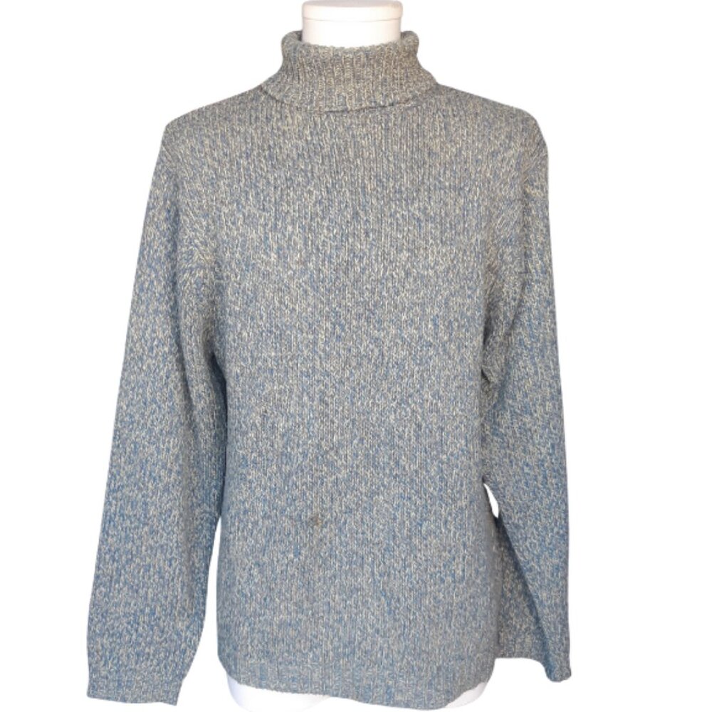 Nevada SZ L Turtle Neck Heavy Weight Sweater, Blue, Taupe & Cream